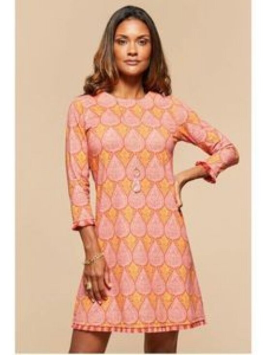 Spartina 449 Dresses & Skirts - Spartina 449 Island Fringe Pink House 3/4 Sleeves Dress Size Small